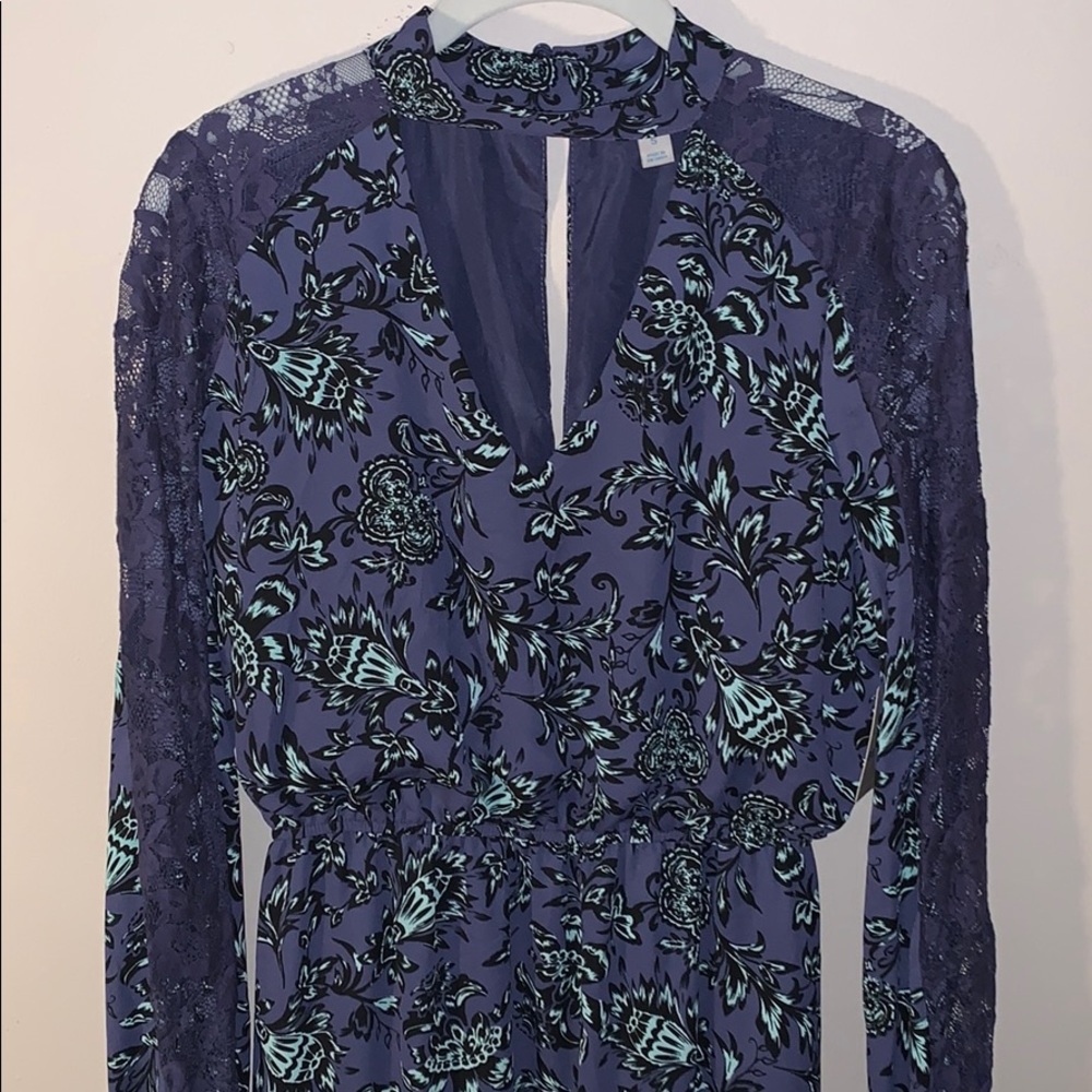 belle sky Purple Floral Lace Long Sleeve Dress
